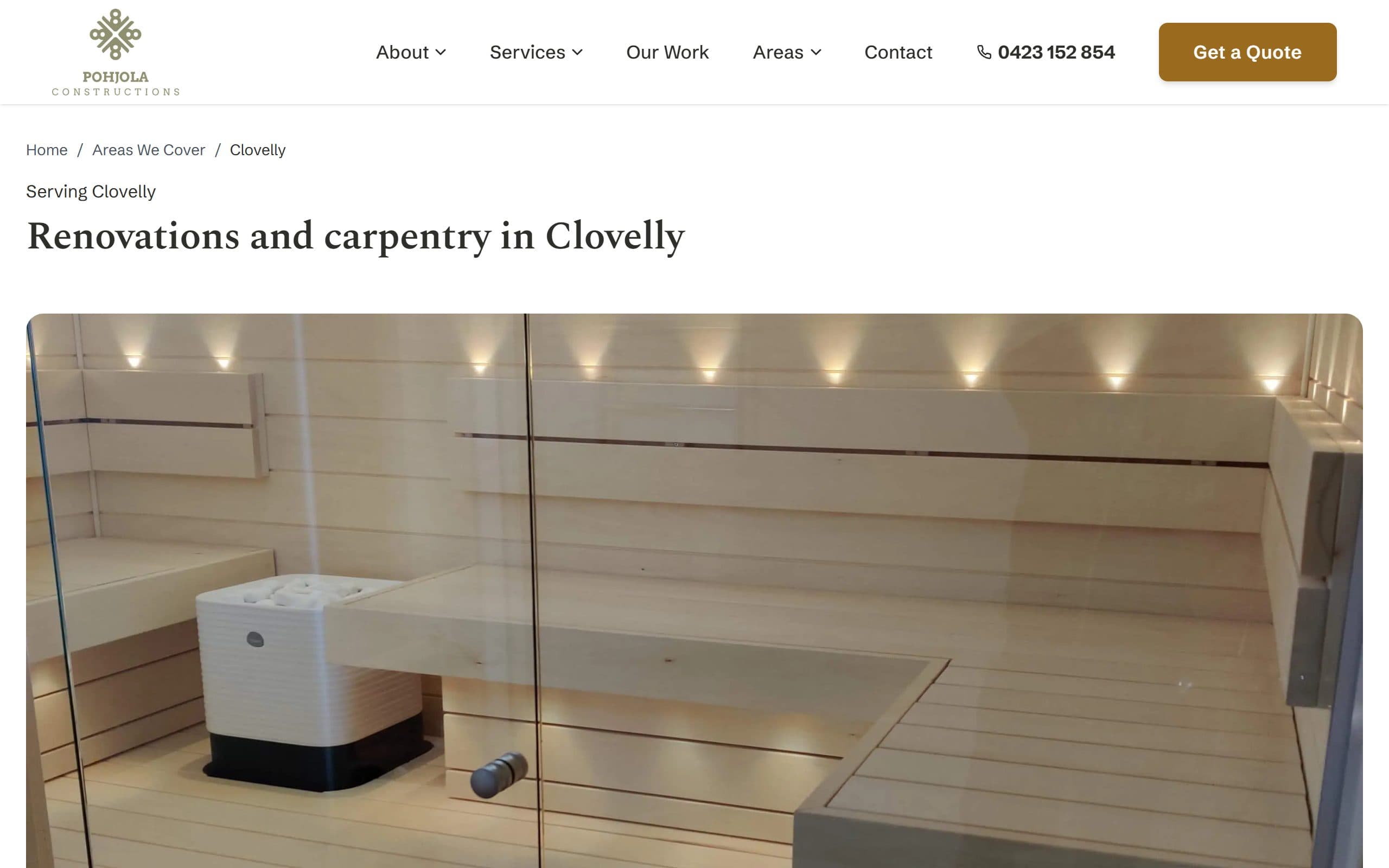 The Pohjola Constructions Clovelly area page, the page ranking on page 1 of Google for 'clovelly apartment renovation'