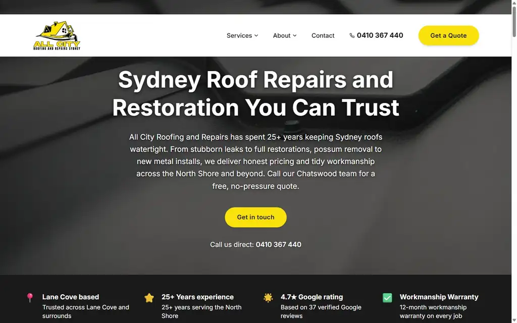 All City Roofing roofer website desktop