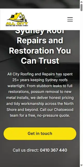 All City Roofing roofer website mobile