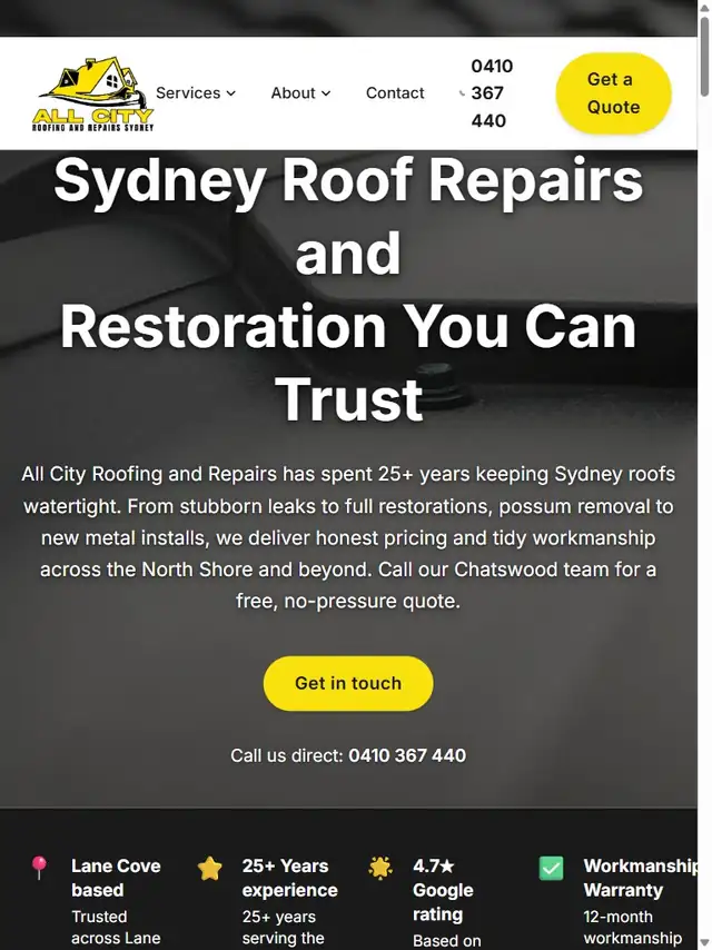 All City Roofing roofer website tablet