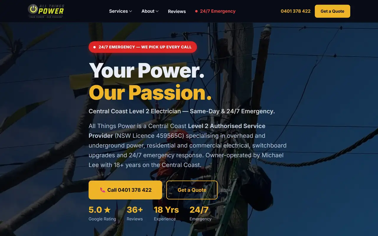 Example air conditioning website on mobile, tablet, and desktop desktop