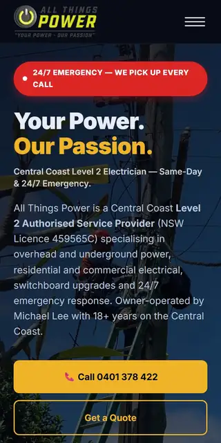 Example air conditioning website on mobile, tablet, and desktop mobile