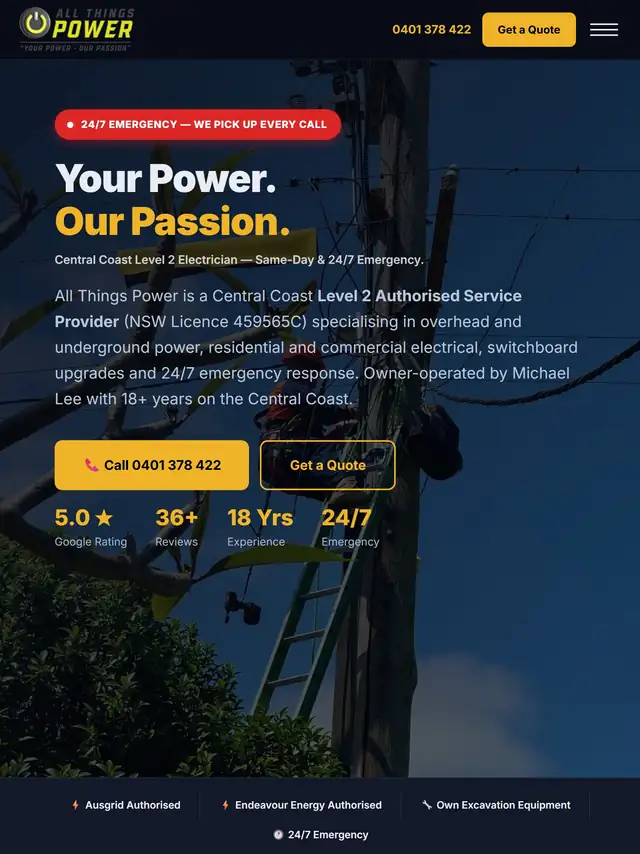 Example air conditioning website on mobile, tablet, and desktop tablet