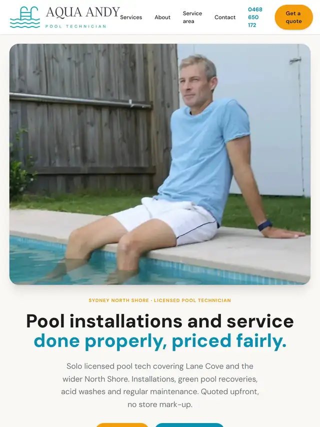 Example pool cleaning website on mobile, tablet, and desktop tablet
