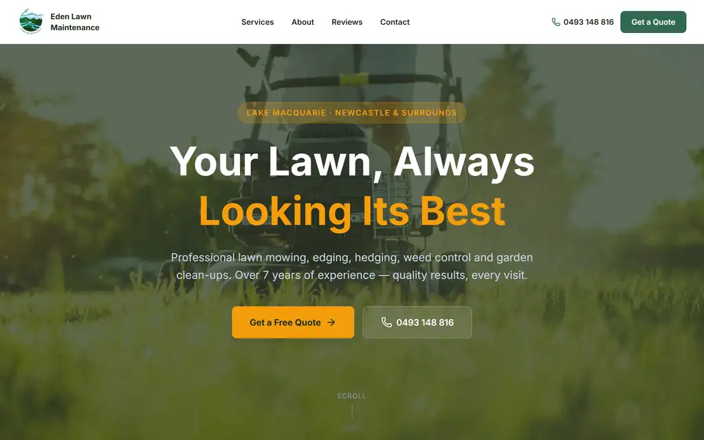 Example lawn care website on mobile, tablet, and desktop desktop