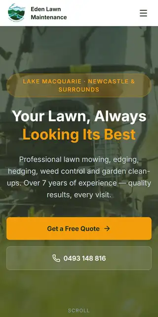 Example lawn care website on mobile, tablet, and desktop mobile