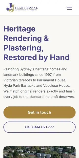 JJ Rendering plasterer and renderer website mobile