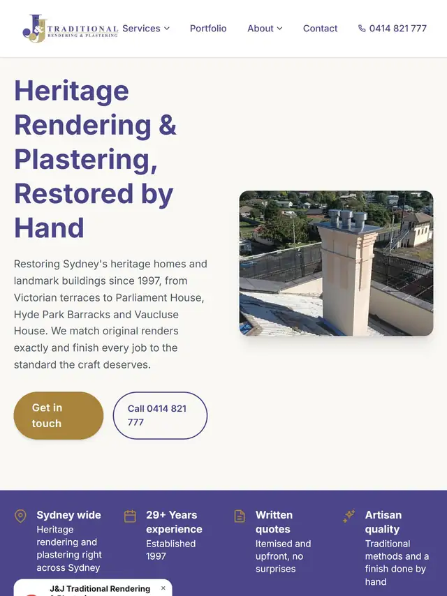 JJ Rendering plasterer and renderer website tablet