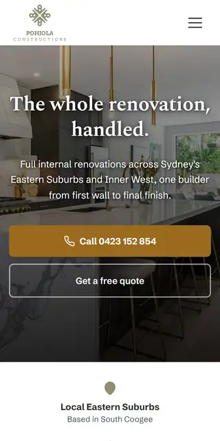 Pohjola Constructions builder website mobile