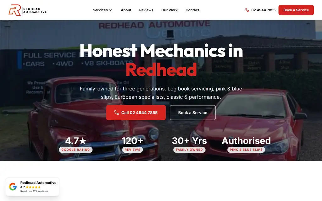 Example mechanic website on mobile, tablet, and desktop desktop