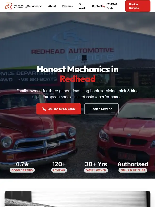 Example mechanic website on mobile, tablet, and desktop tablet