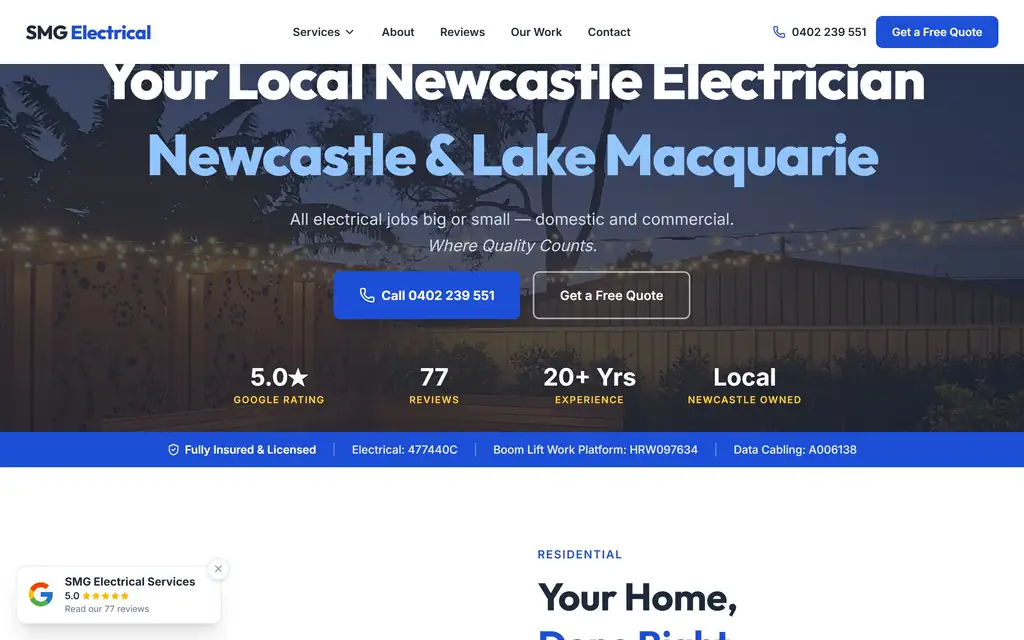 SMG Electrical Services website desktop