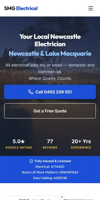 SMG Electrical Services website mobile