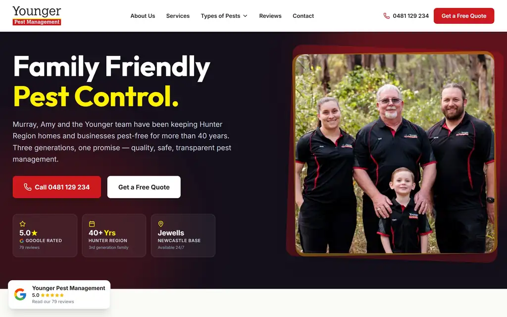 Example pest control website on mobile, tablet, and desktop desktop