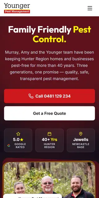 Example pest control website (mobile view)
