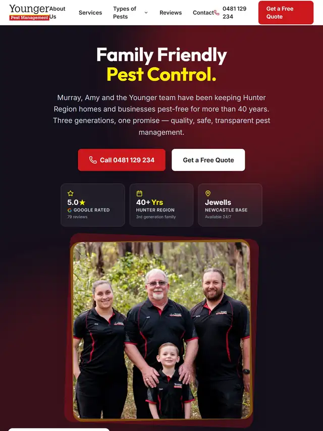 Example pest control website on mobile, tablet, and desktop tablet