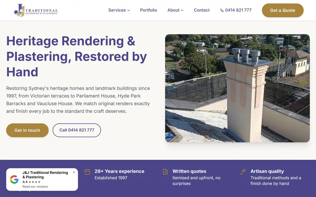 JJ Rendering plasterer and renderer website desktop