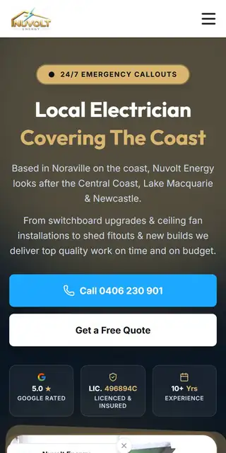 Nuvolt Energy website preview mobile