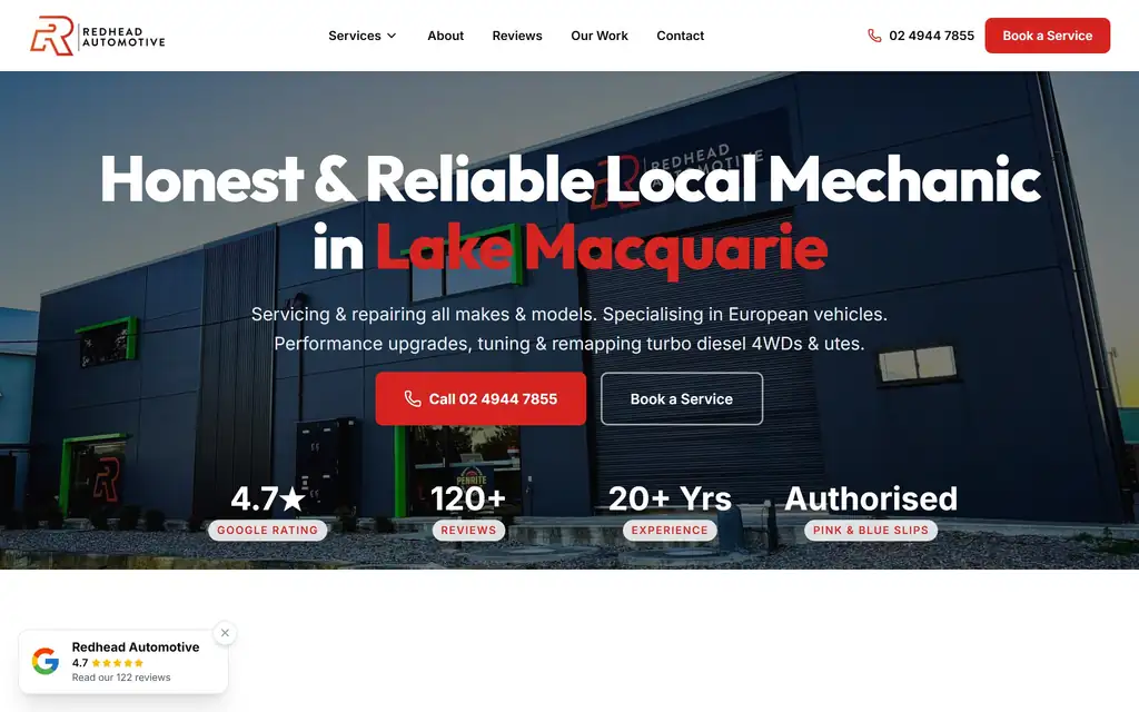 Example mechanic website on mobile, tablet, and desktop