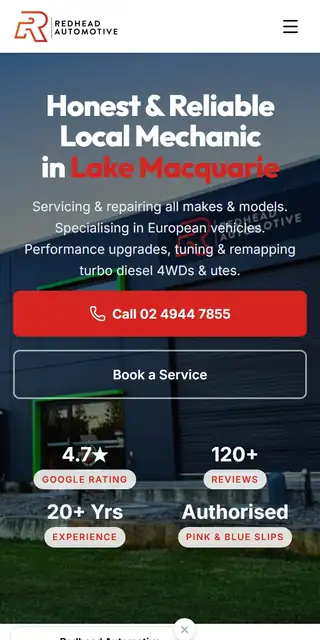 Example mechanic website (mobile view)
