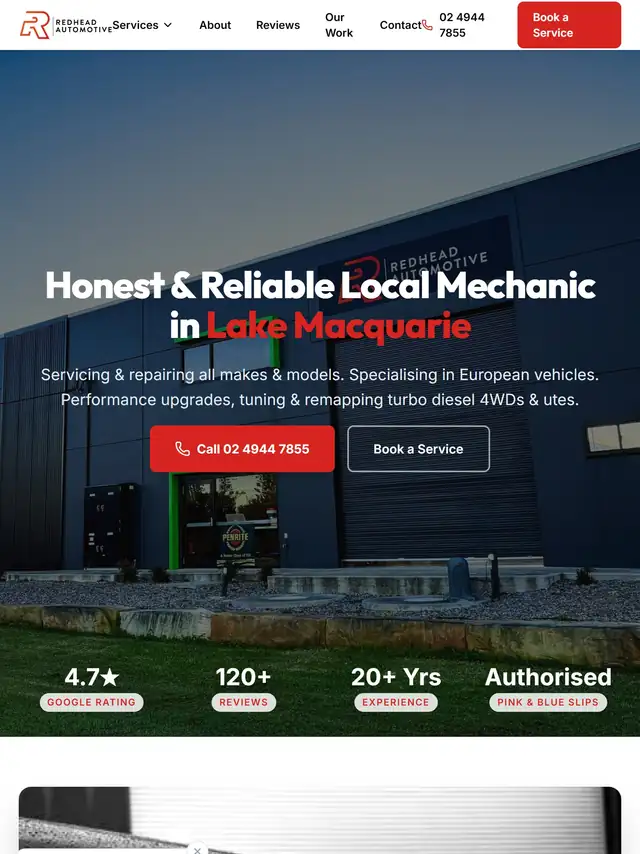 Example mechanic website (tablet view)