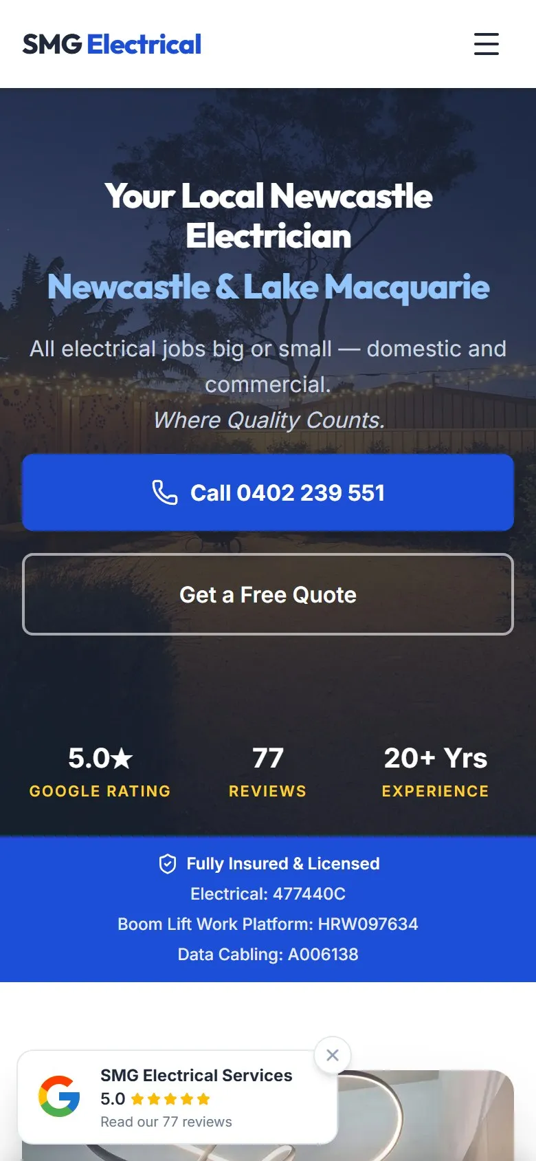 SMG Electrical Services website mobile