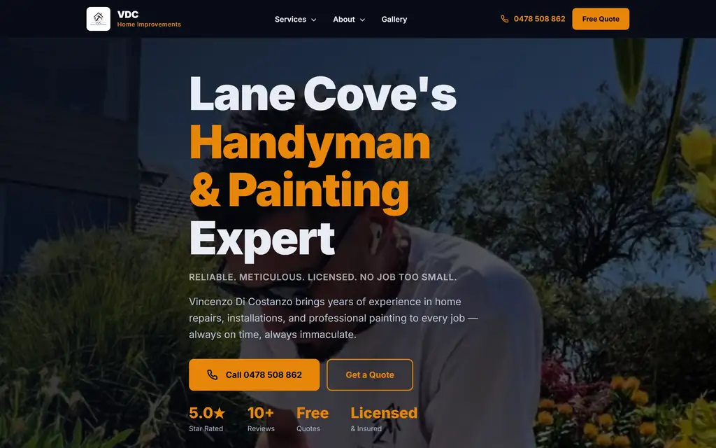 Example bricklayer website on mobile, tablet, and desktop desktop
